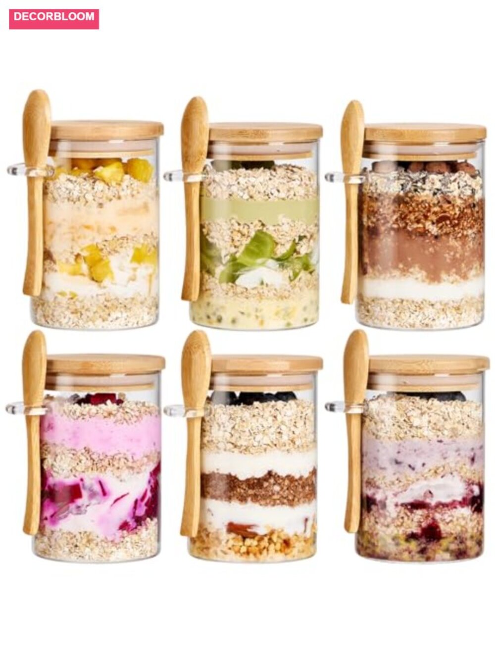 6-Pack 22oz Glass Meal Prep Jars with Bamboo Lids & Spoons - Picture 1 of 6